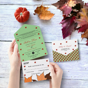 Invitation Tout En Un Fall in Love Elegant Boho Sage Feuille Mariage de