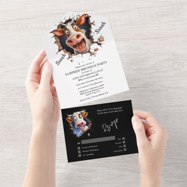 Invitation Tout En Un Fantaisie de la fête surprise de la vache diplômé (Déchirure)