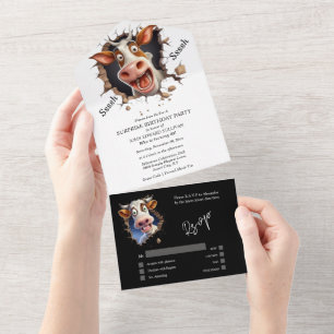 Invitation Tout En Un Fantaisie de la fête surprise de la vache diplômé