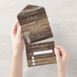 Invitation Tout En Un Farmhouse Bébé's Breath Rustic Wedding RSVP<br><div class="desc">Rustic Farmhouse String Lights and Baby's Breath Wedding RSVP Invitations on Wood arrière - plan - comprend une belle et élégante typographie de scénario avec automne,  automne,  hiver,  été,  printemps Country Farm House Sparkle pour la célébration spéciale de mariage.</div>