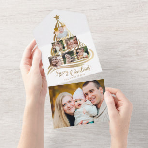 Invitation Tout En Un Faux Gold Christmas Tree Famille Multiphoto