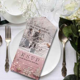 Invitation Tout En Un Faux Sparkle Shimmer rose Silver Photo QR Code