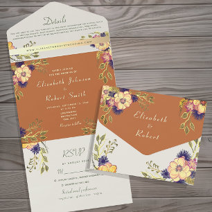 Invitation Tout En Un Ferme Orange Floral Mariage