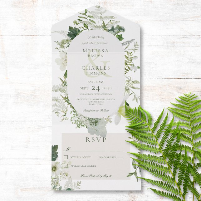 Invitation Tout En Un Fermes de lierre rustique et verdure Blanc Pas de  (Also available with a QR code or with dinner selection options.)
