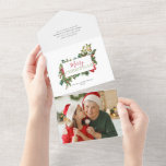 Invitation Tout En Un Festif coloré Floral de Noël avec Étiquette<br><div class="desc">Joyeux spray festif et coloré de fleurs de vacances avec branches de pin,  poinsettias,  fleurs de bois de chien,  feuilles et saint avec étiquette vierge pour votre personnalisation. Les panneaux sont dotés de graphiques floraux complémentaires,  de photos en déchirure et de champs de texte supplémentaires.</div>