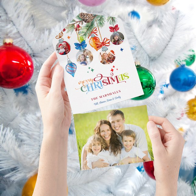 Invitation Tout En Un Festive Merry Christmas Pine & Baubles 4 Photo (Créateur téléchargé)