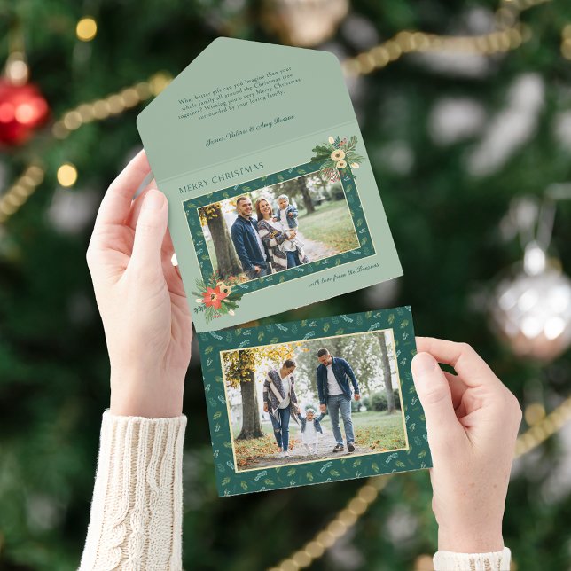 Invitation Tout En Un Festive mignonne Noël Floral 1 Photo (Créateur téléchargé)