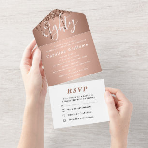 Invitation Tout En Un Fête d'anniversaire 80e Pink Mauve Parties scintil