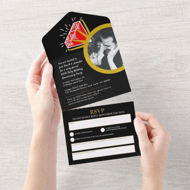 Invitation Tout En Un Fête d'anniversaire de mariage de 40 ans bague rub (Déchirure)