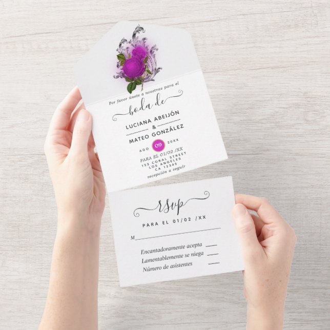 Invitation Tout En Un Fête d'anniversaire Mardi Gras violet tout compris (Déchirure)