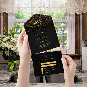 Invitation Tout En Un Fête d'anniversaire Noir confetti RSVP