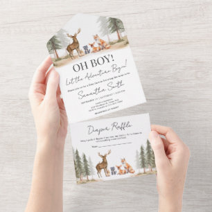 Invitation Tout En Un Fête de Bébé Animaux de la Forêt l'Aventure Commen