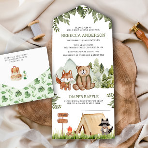 Invitation Tout En Un Fête de Bébé Camping Animaux Forestiers Rustiques