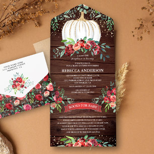 Invitation Tout En Un Fête de bébé Fleur de Citrouille Bourguignonne en 