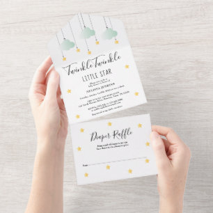 Invitation Tout En Un Fête de bébé neutre Twinkle Twinkle