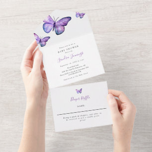 Invitation Tout En Un Fête de bébé papillon Élégant Minimaliste Simple