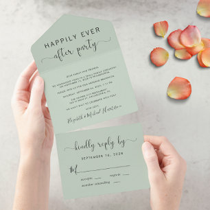 Invitation Tout En Un Fête de Mariage Vert Sauge Pour un Bonheur Éternel