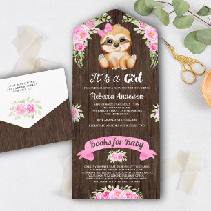 Invitation Tout En Un Fête de naissance bébé bois Floral Aquarelle Migno