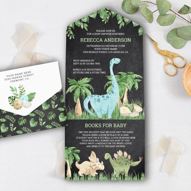 Invitation Tout En Un Fête de Naissance Bébé Dinosaure Mignon Jungle Tab (Créateur téléchargé)