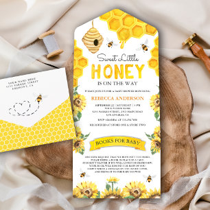 Invitation Tout En Un Fête de naissance en nid d'abeille miel doux abeil
