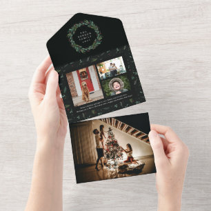 Invitation Tout En Un Fête de Noël Wreath Moss 4 Photo Holiday