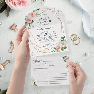 Invitation Tout En Un Fête des mariées géométrique florale floue avec re