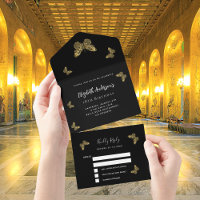Fête des papillons en or noir Anniversaire RSVP