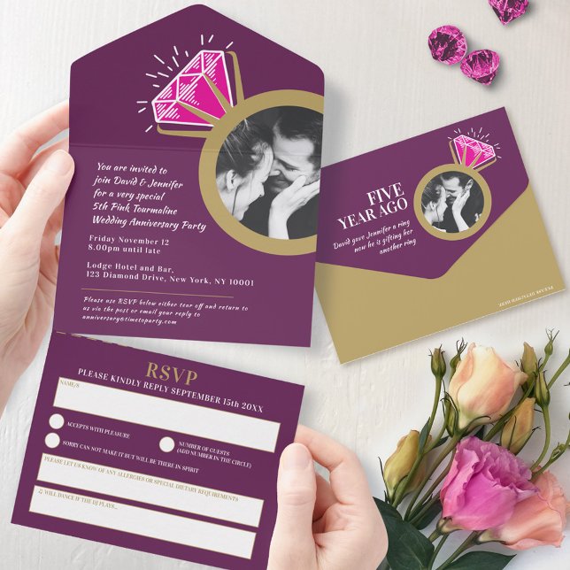 Invitation Tout En Un Fête du 5ème anniversaire de mariage tourmaline ro (Créateur téléchargé)