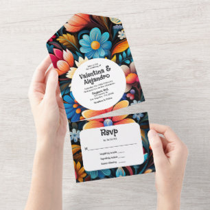 Invitation Tout En Un Fête florale aquarelle fantaisiste avec RSVP à dét
