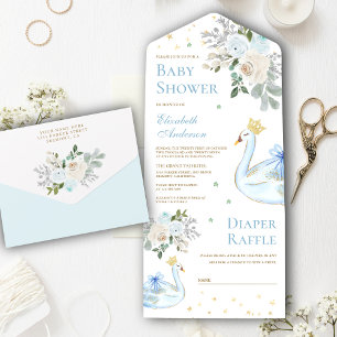 Invitation Tout En Un Fête Prénatale Princesse Cygne Floral Bleu Pastel