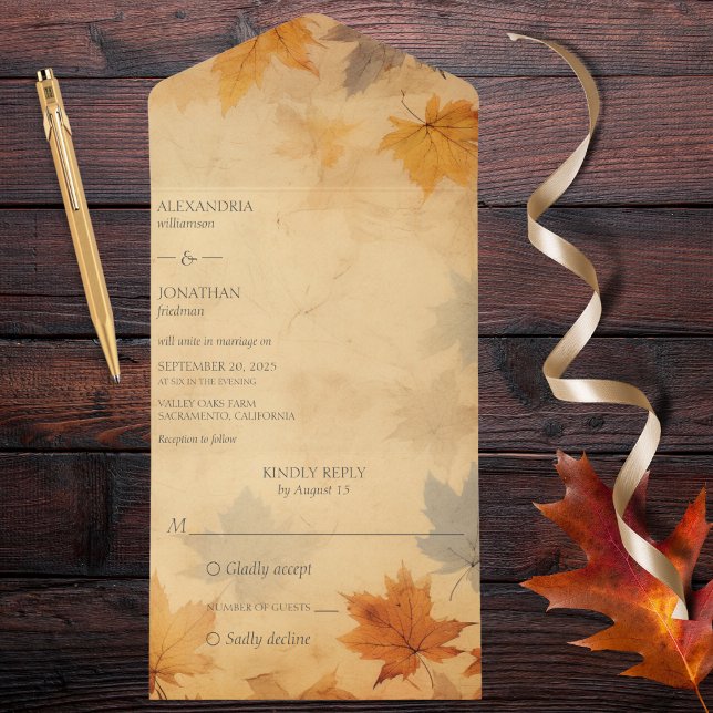Invitation Tout En Un Feuillage d'automne rustique (Also available with QR code. )