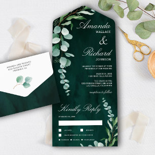 Invitation Tout En Un Feuillage de branche d'eucalyptus vert émeraude Ma