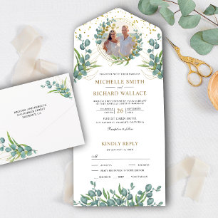Invitation Tout En Un Feuillage d'eucalyptus rustique Photo mariage