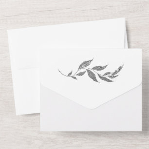 Invitation Tout En Un Feuillage Métallisé Argent Simple Mariage Tout En 