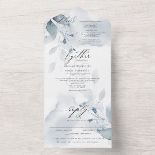 Invitation Tout En Un Feuillage rêveur poussiéreux bleu dans une seule i