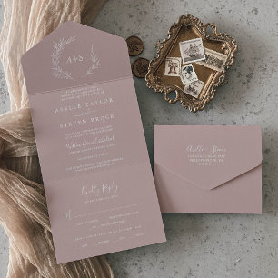 Invitation Tout En Un Feuille minimale   Dusty Rose Mariage