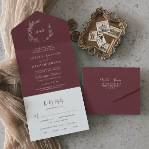 Invitation Tout En Un Feuille minimale   Mariage Bourgogne