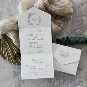 Invitation Tout En Un Feuille minimale Mariage gris foncé