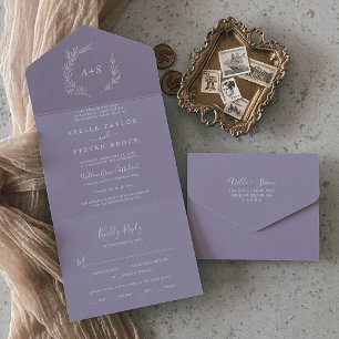 Invitation Tout En Un Feuille minimale Mariage Lavender