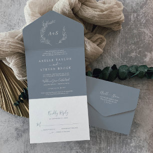 Invitation Tout En Un Feuille minimale   Mariage RSVP simple bleu et bla
