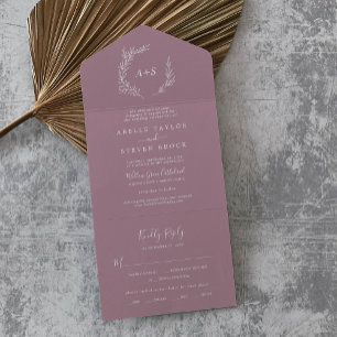 Invitation Tout En Un Feuille minimale   Mauve Mariage