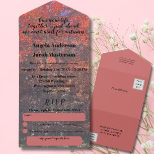 Invitation Tout En Un Feuilles de automne rose rouge en automne Mariage 
