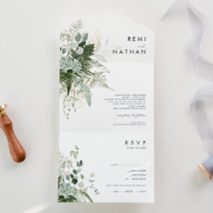Invitation Tout En Un Feuilles d'or et de verdure Sceau simple et envoye