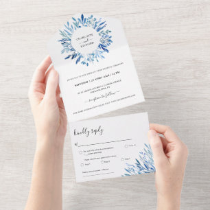 Invitation Tout En Un Feuilles Mariages bleu Wreath tous en une invitati