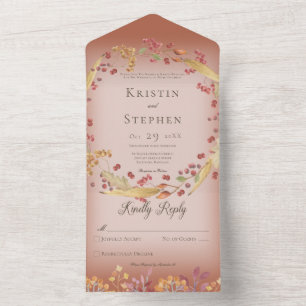 Invitation Tout En Un Feuilles Rustiques D'Automne & Berry Wreath Rust N