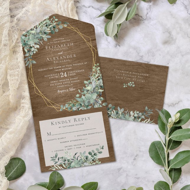 Invitation Tout En Un Feuilles rustiques d'Eucalyptus tous en un mariage (Créateur téléchargé)