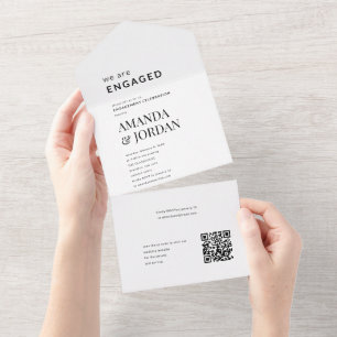 Invitation Tout En Un Fiançailles minimalistes Luxe noir et blanc