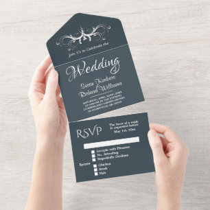Invitation Tout En Un Fil simple et blanc Tri Plier avec Mariage Rsvp