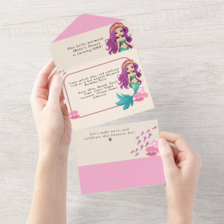 Invitation Tout En Un Fille bébé Premier anniversaire Fête Sirène