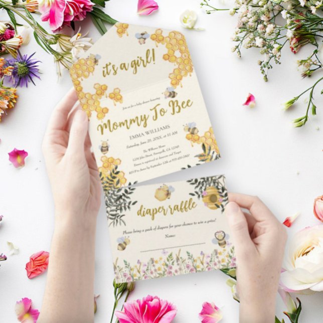 Invitation Tout En Un Fille maman à être Honeycomb Baby shower (Créateur téléchargé)